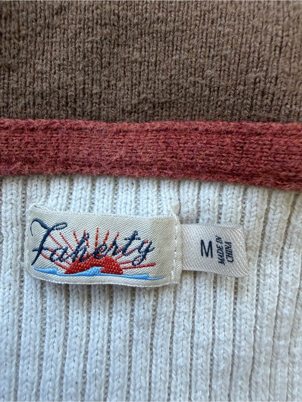 Faherty Cotton Cashmere Rib Knit Collared Henley Sweater - Picture 2 of 6